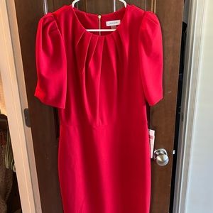 Calvin Klein Red Puff Sleeve Dress NWT